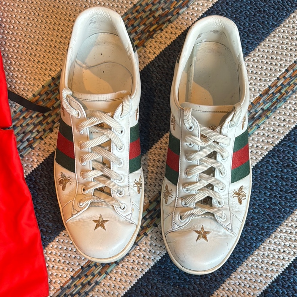 Gucci White Ace Sneakers with Bee Embroidery